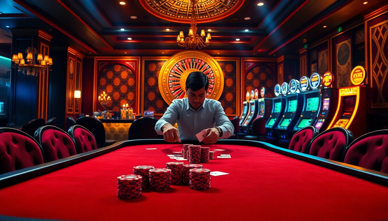 Experience high-stakes excitement at https://iwin.cn.com/ poker table with vibrant atmosphere and elegant decorations.