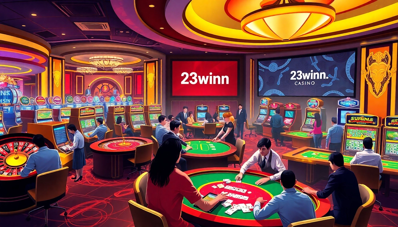 Experience the thrill of gaming at 23winn.casino, featuring poker tables, roulette wheels, and vibrant slot machines.