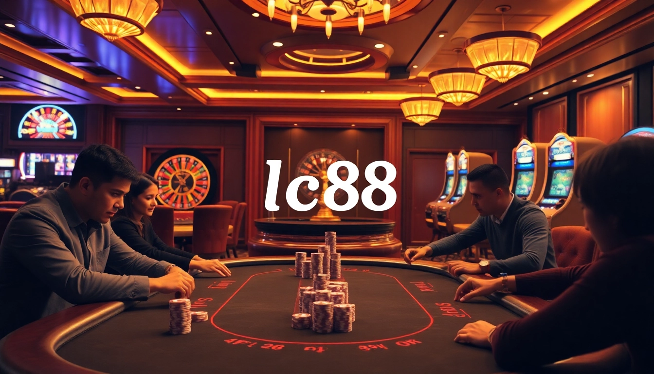 Experience the thrill of lc88 at a high-stakes poker table in a luxurious casino setting.