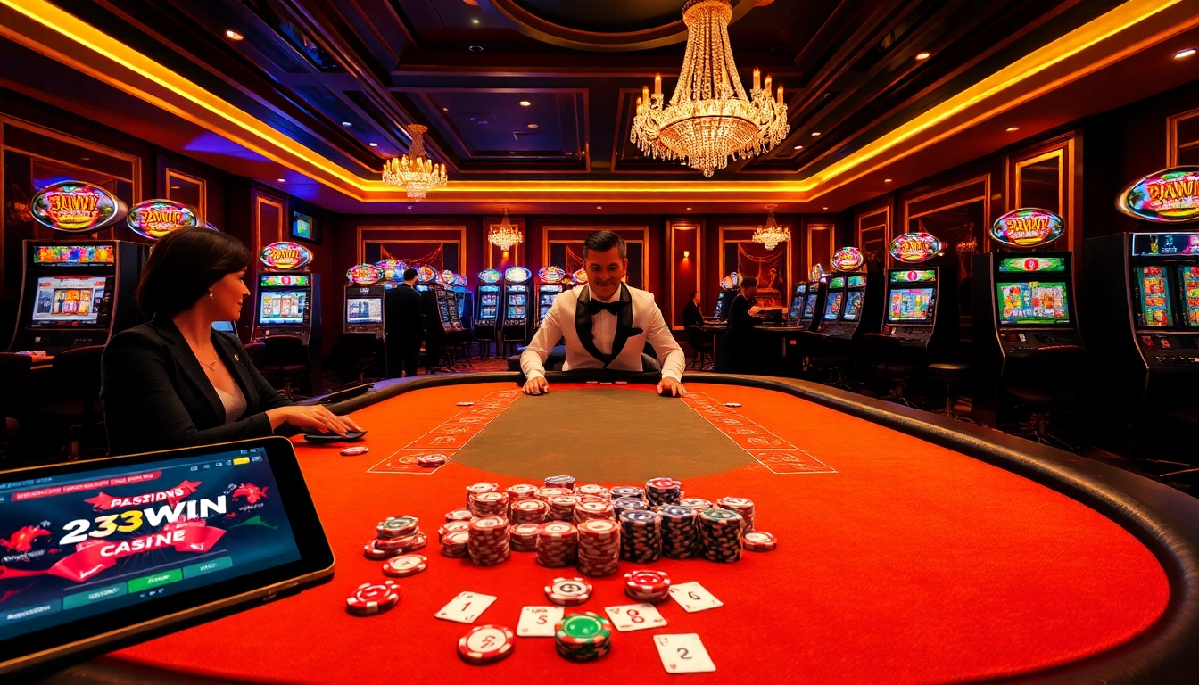 Players engaging at a poker table, showcasing the excitement of 23win casino experience.