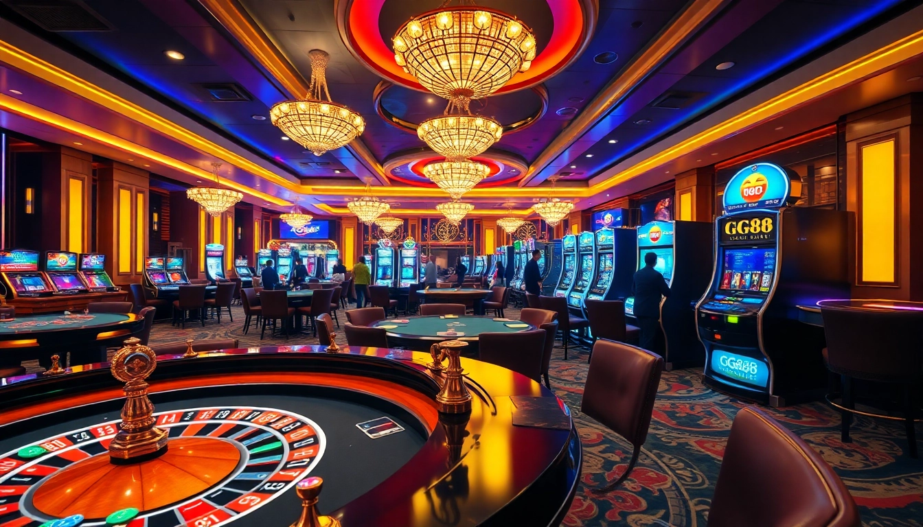 Experience thrilling gameplay at GG88's luxurious casino with roulette and slot machines.