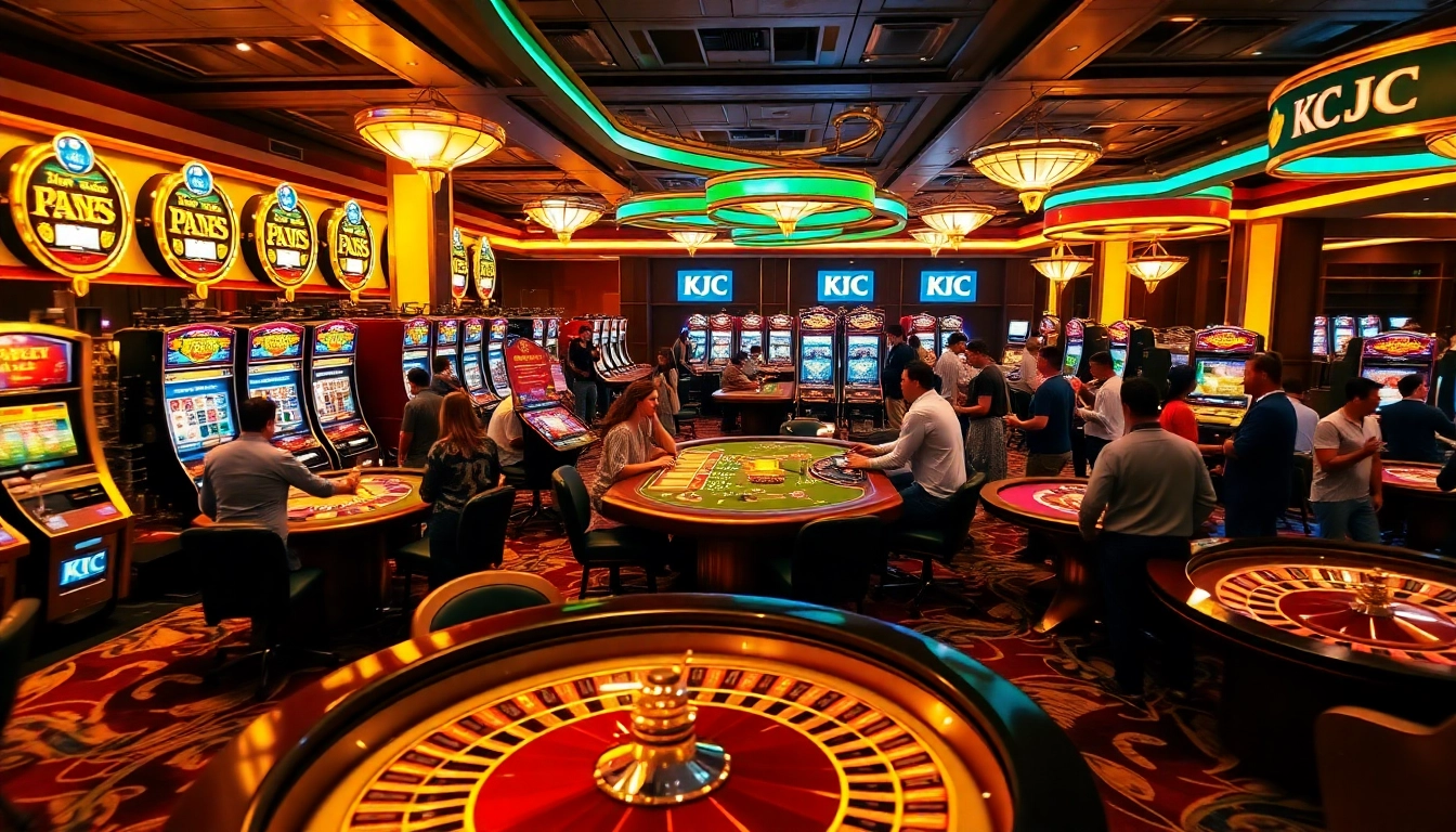 KJC players enjoying a vibrant casino scene with exciting games and luxurious atmosphere.