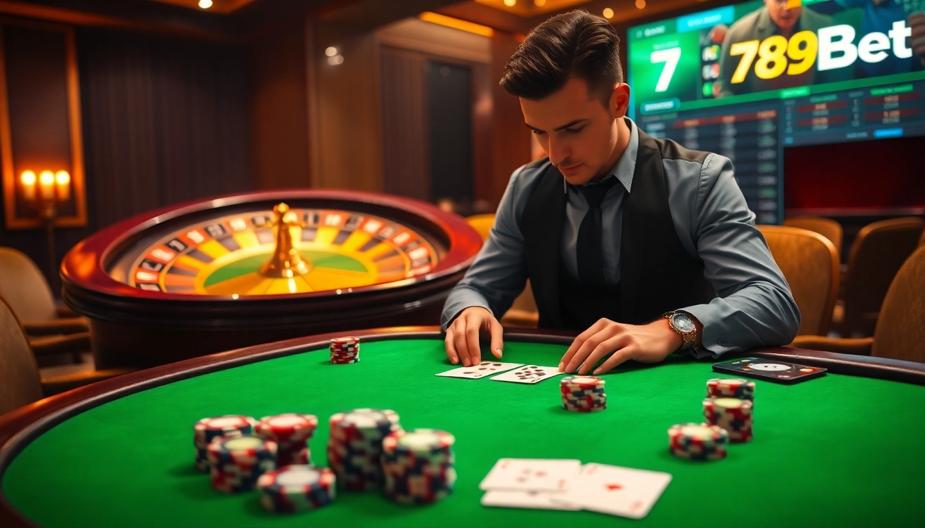 Experience the thrill of 789bet as players engage at a luxurious poker table.