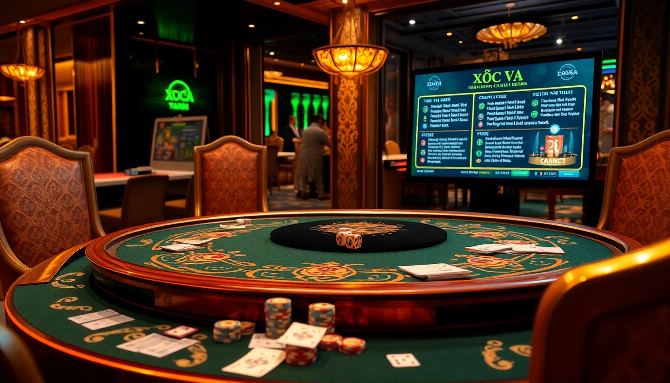 Experience the excitement of xóc đĩa with vibrant casino visuals highlighting betting action.