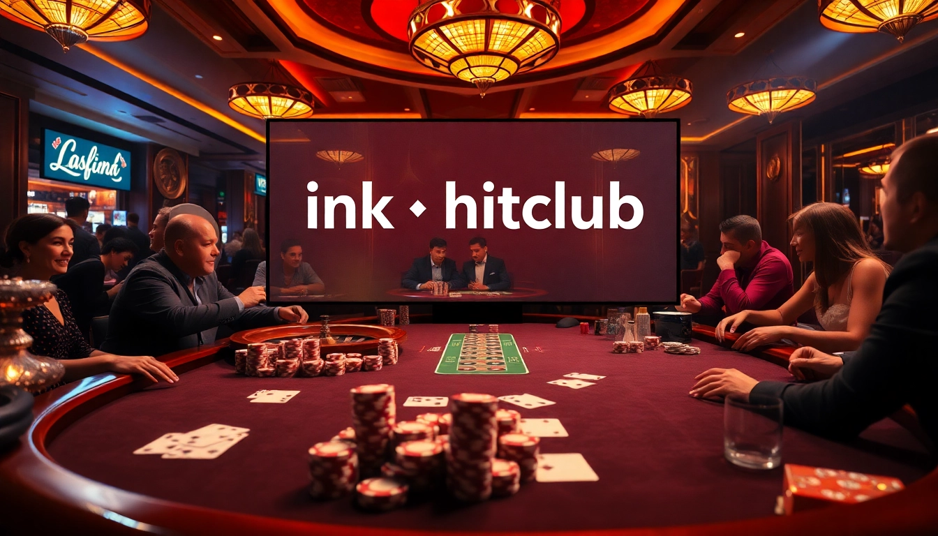 Engage in thrilling casino action with the link hitclub prominently displayed at a vibrant poker table.