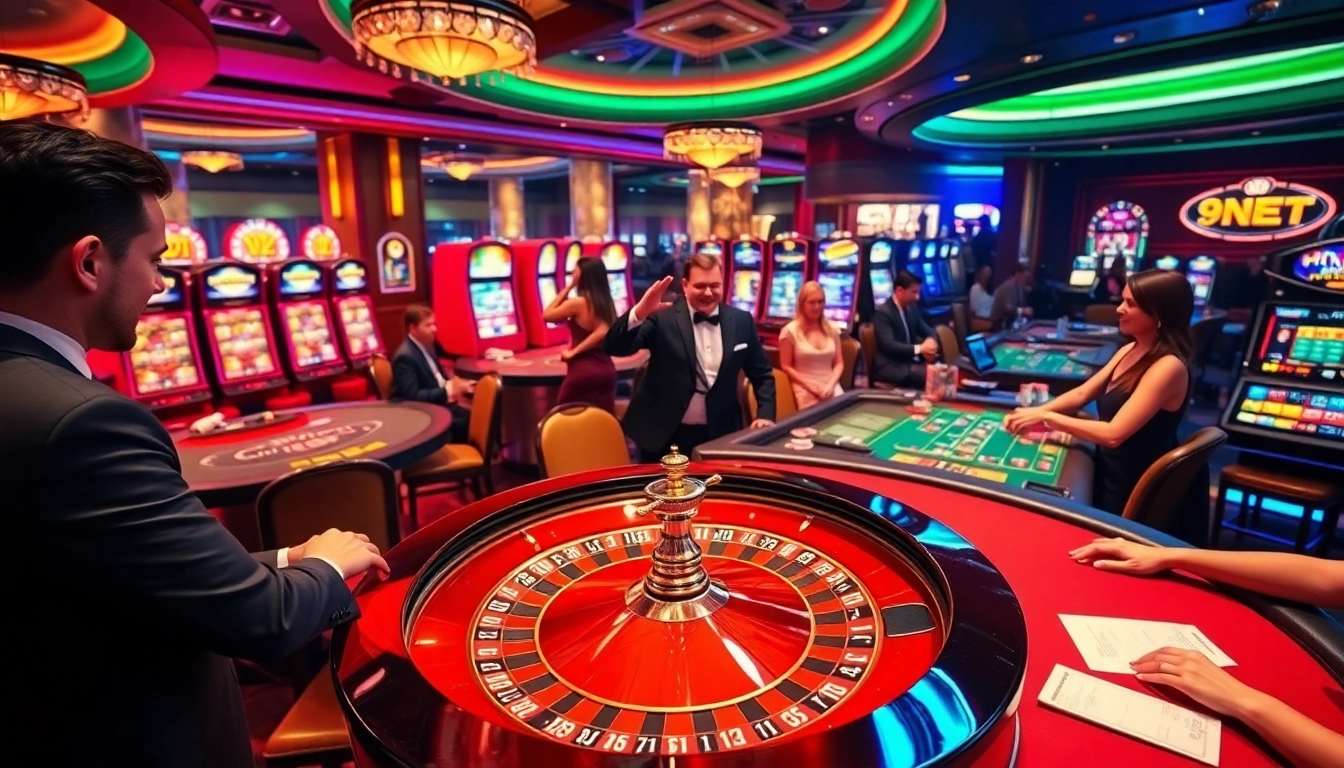 Engaged players celebrate a big win at a 9bet roulette table, capturing casino excitement.