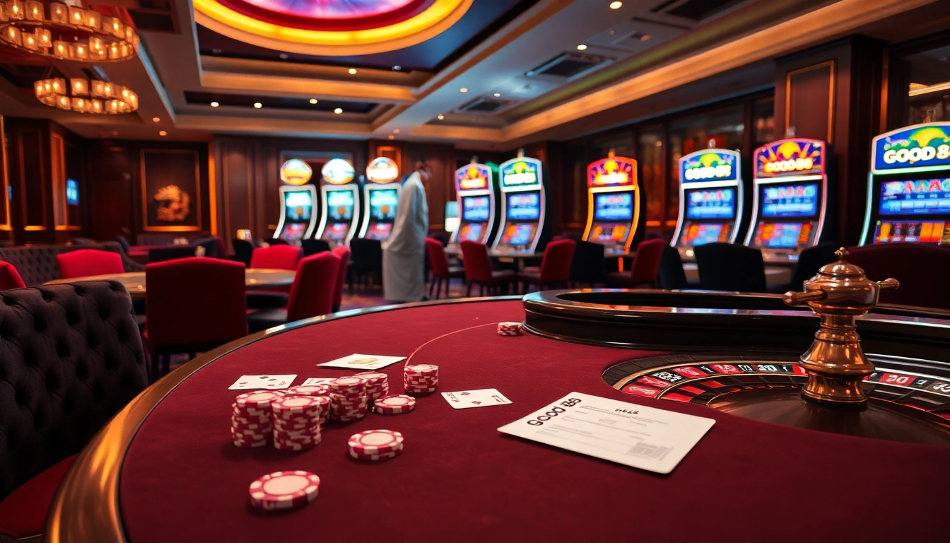 Engaging scene of a casino poker table with good88 gaming elements and luxurious atmosphere.