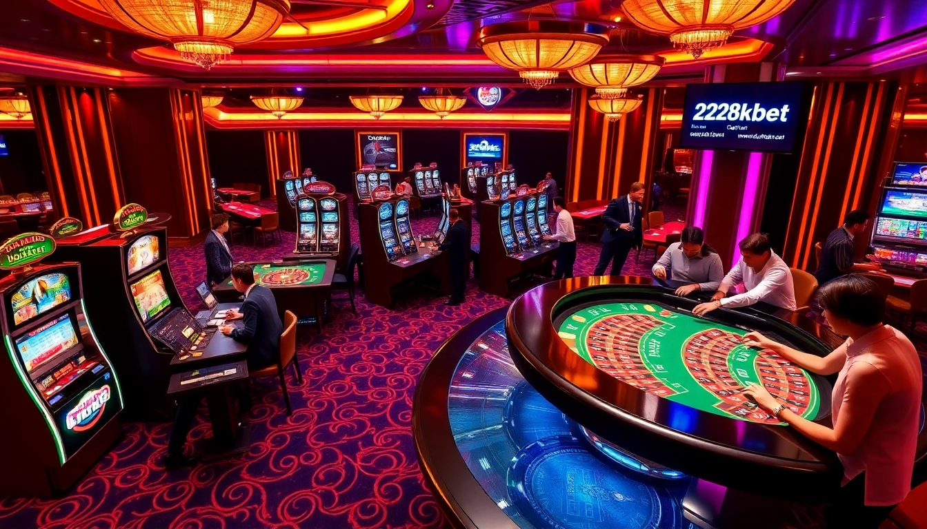 Gambling action at http://228kbet.net/ with players at roulette and slots.