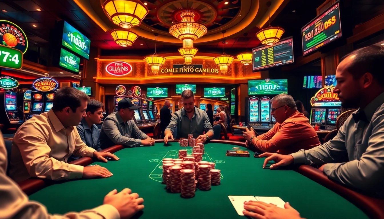 Exciting scene of players engaging with poker at 789f casino, showcasing vibrant gaming action.