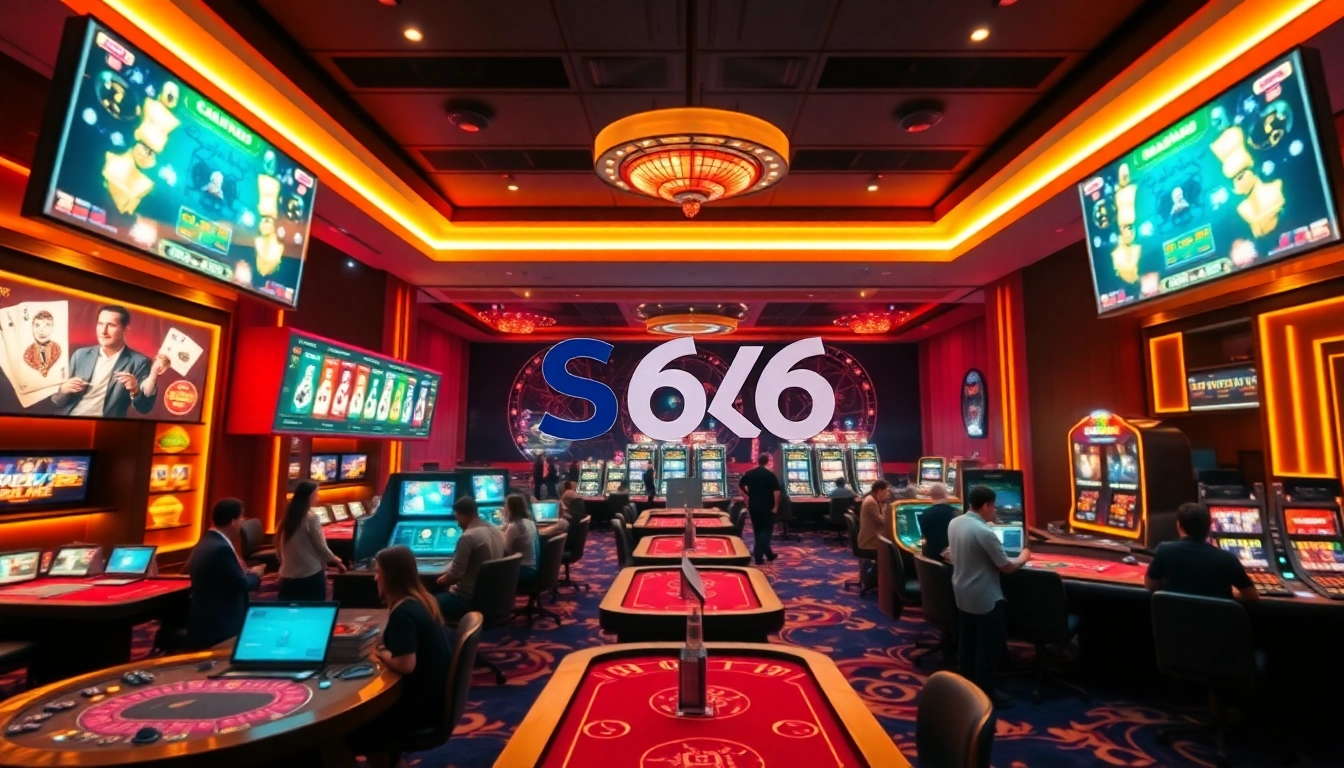 S666.nyc showcases a vibrant online casino environment with players enjoying poker and baccarat in a luxury setting.