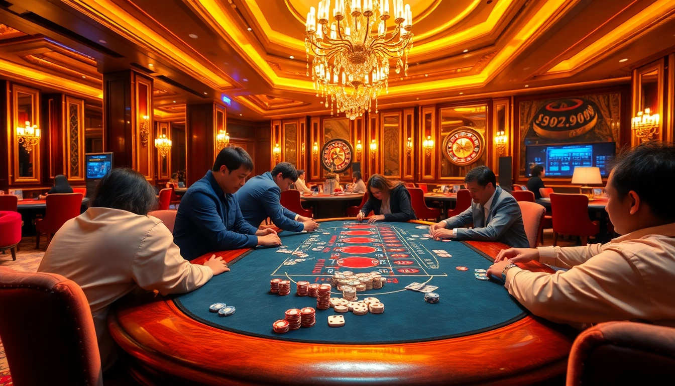 Players thriving at a glamorous poker table, symbolizing Link vào PG99's exciting gaming atmosphere.