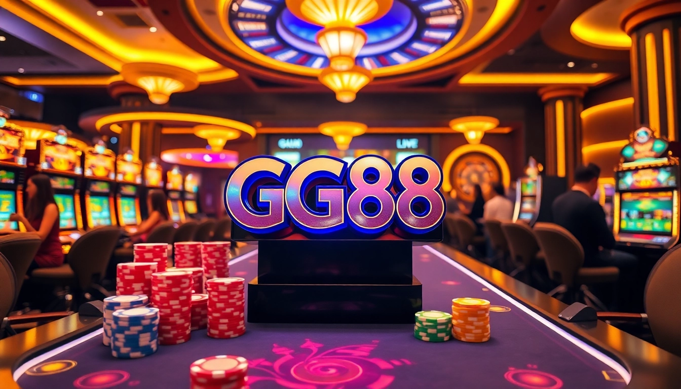 Players enjoying an exciting game experience at GG88 casino with vibrant lighting and colorful chips.