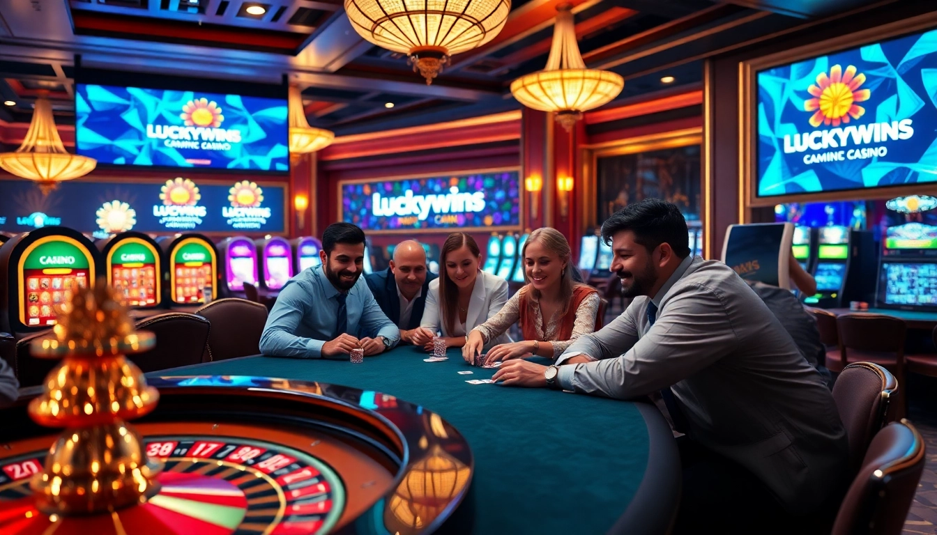 Experience thrilling games at luckywins casino, featuring poker, roulette, and vibrant slot machines.