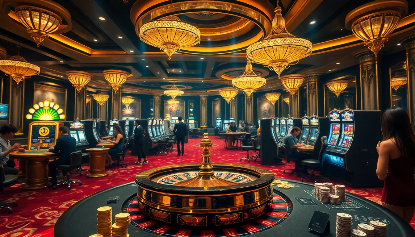 Experience the thrill of gambling with rikvip uy tín at a luxurious casino featuring roulette and slot machines.