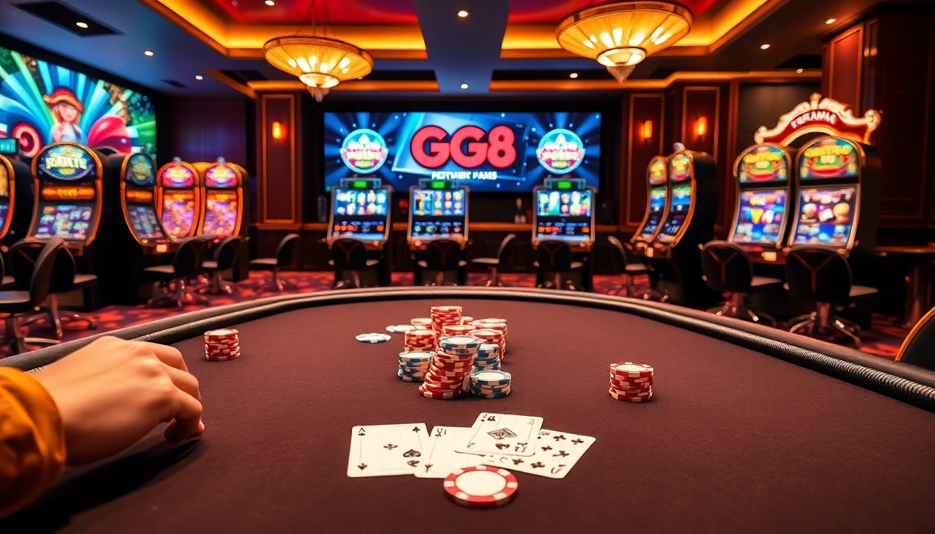 Experience the excitement of GG88 gaming with vibrant slot machines and luxury poker tables.