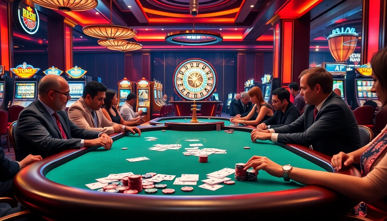 Players strategizing at a luxurious poker table, highlighting 88vv's thrilling casino experience.
