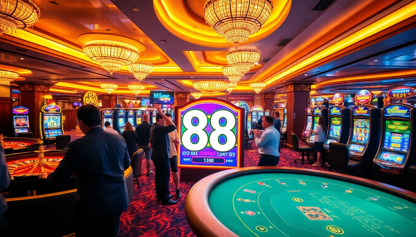 Players enjoying the thrilling 88i game experience at an upscale casino, celebrating wins.