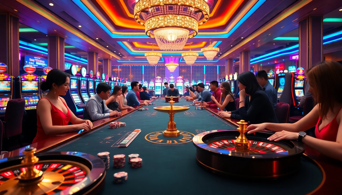 Experience the thrill of 88vv Casino with vibrant gaming tables and dynamic players in action.