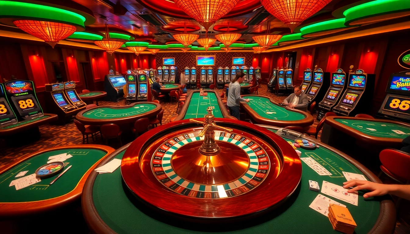 Exciting casino atmosphere with players at tables, showcasing the 88i brand in high-stakes action.