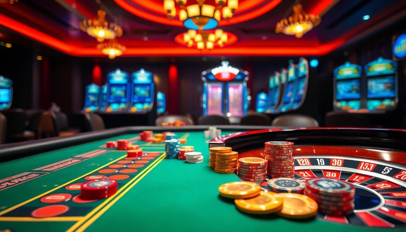 A thrilling casino scene with vibrant tables and players celebrating their win55 moments.