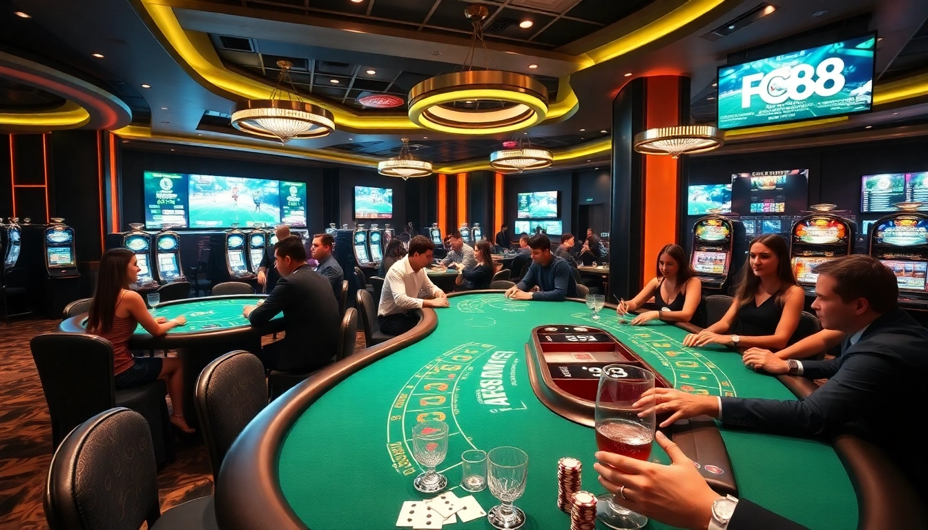 Action-packed casino experience at FC88 with vibrant gaming tables and exciting players.