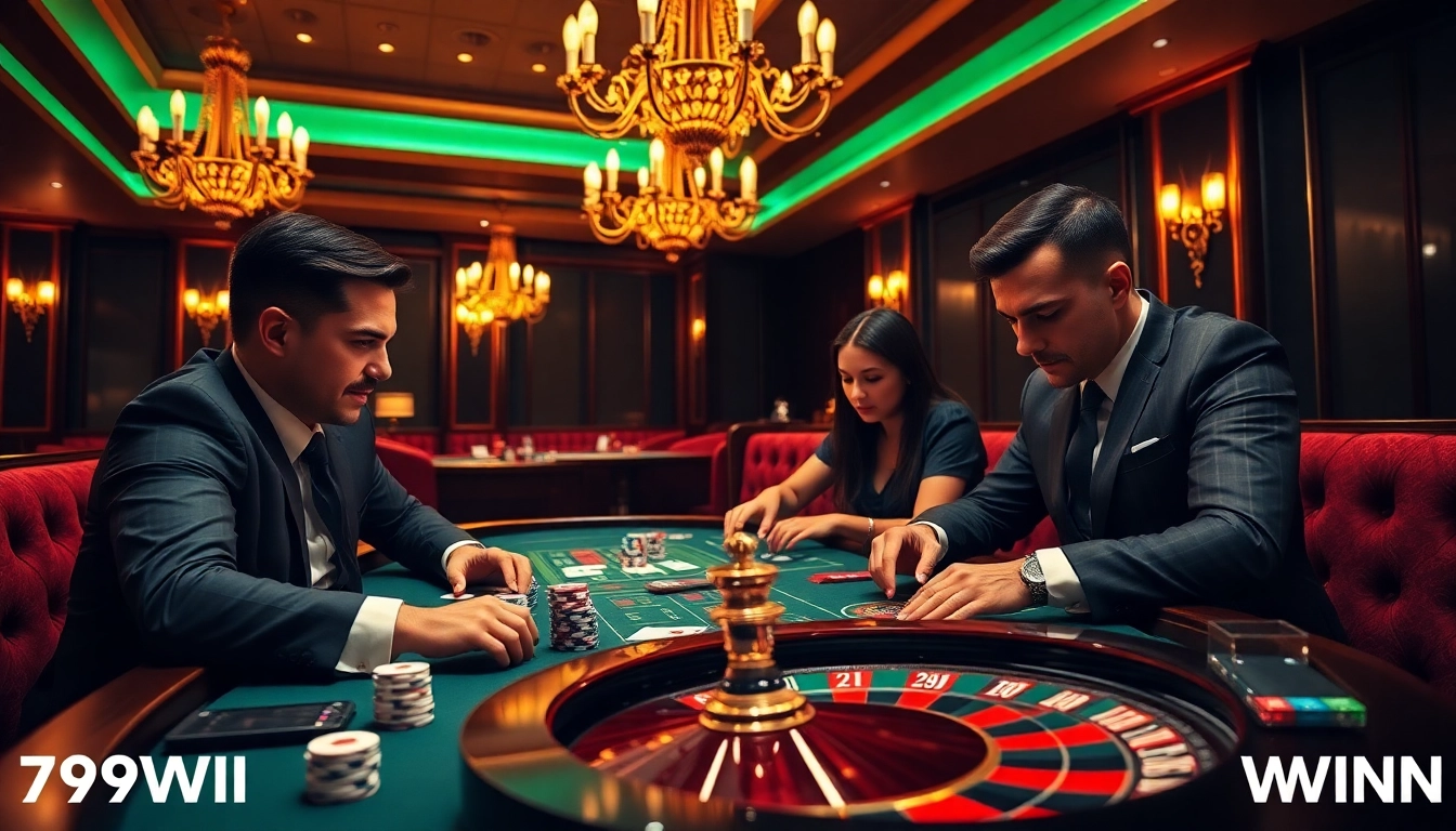 Engage in thrilling gameplay at a 789WIN casino, featuring poker chips and roulette wheel under luxurious lighting.