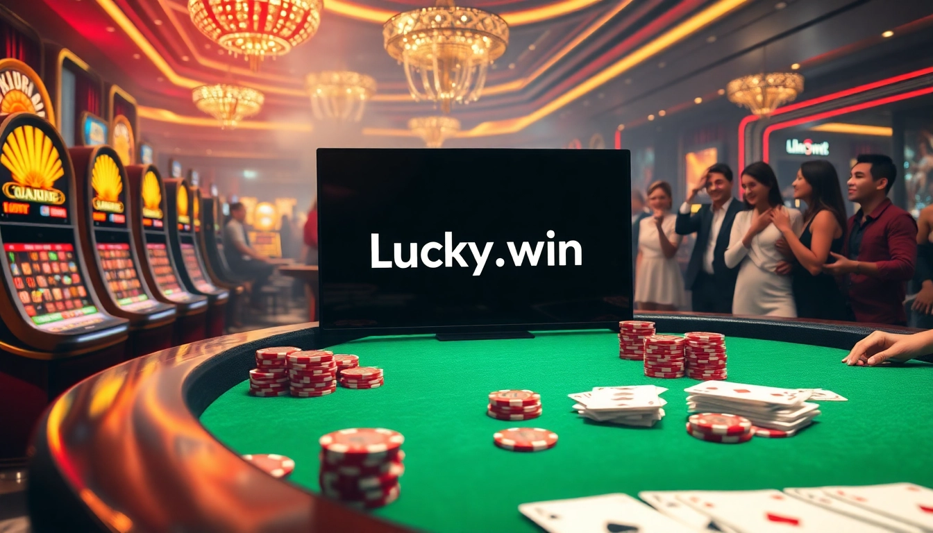 Experience the thrill of gambling with the advanced Lucky.win casino interface featuring exciting games, vibrant chips, and professional dealers.