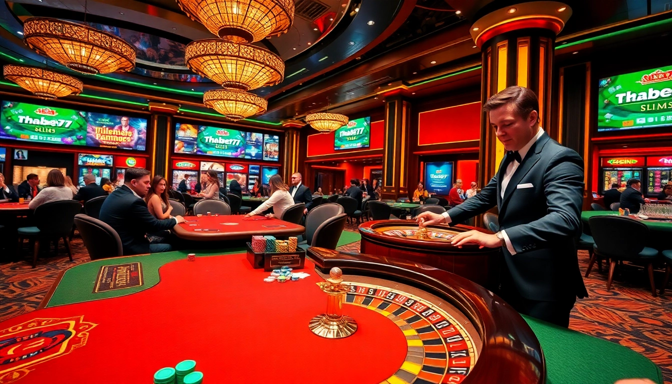 Players at a poker table enjoying the thrill of gambling at thabet77 casino.
