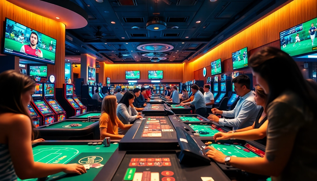 Engaging casino scene showcasing 888b.bet with people betting on sports and gaming.