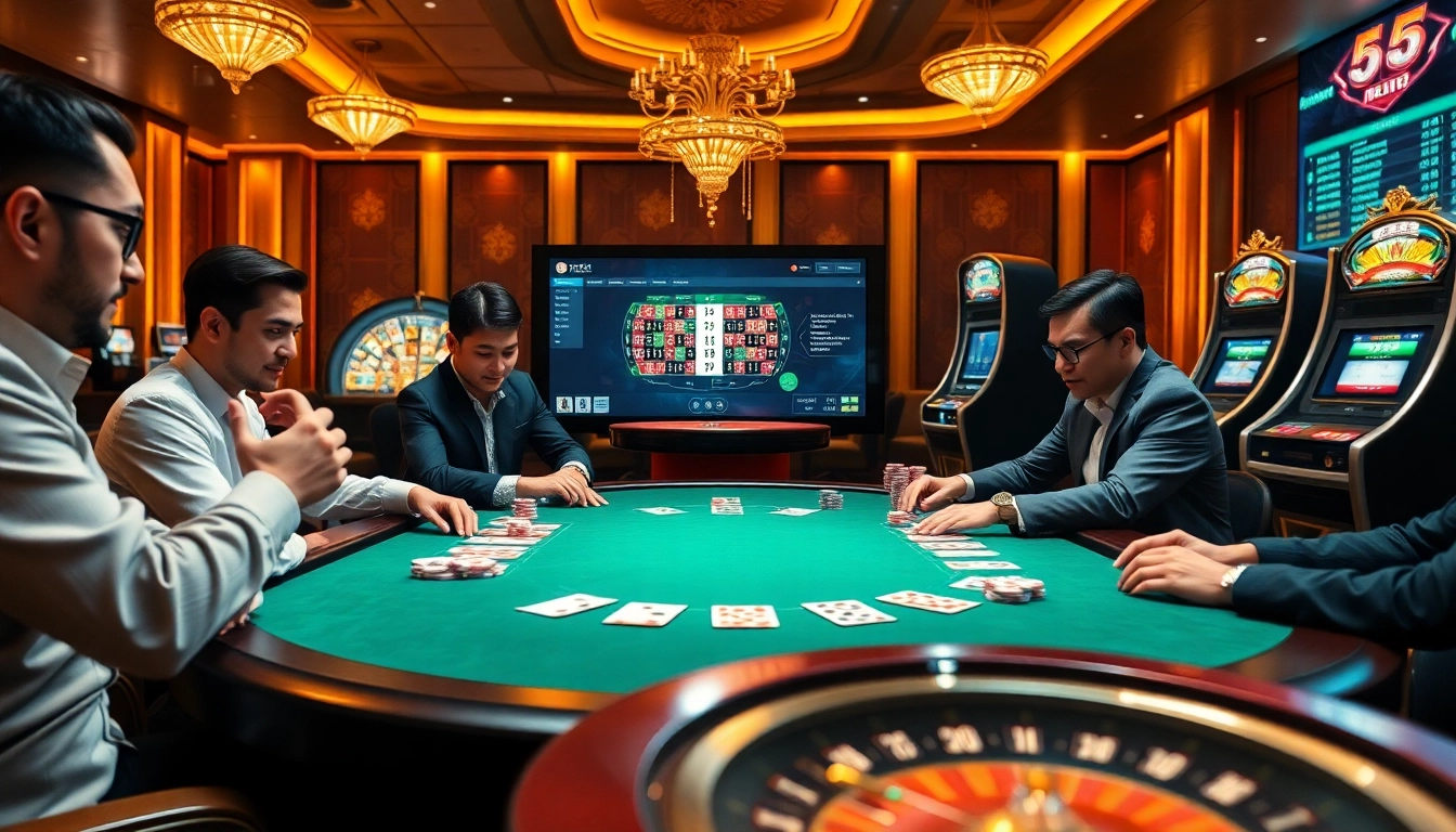 Players engaging in kèo nhà cái 5 betting at a luxurious casino table.