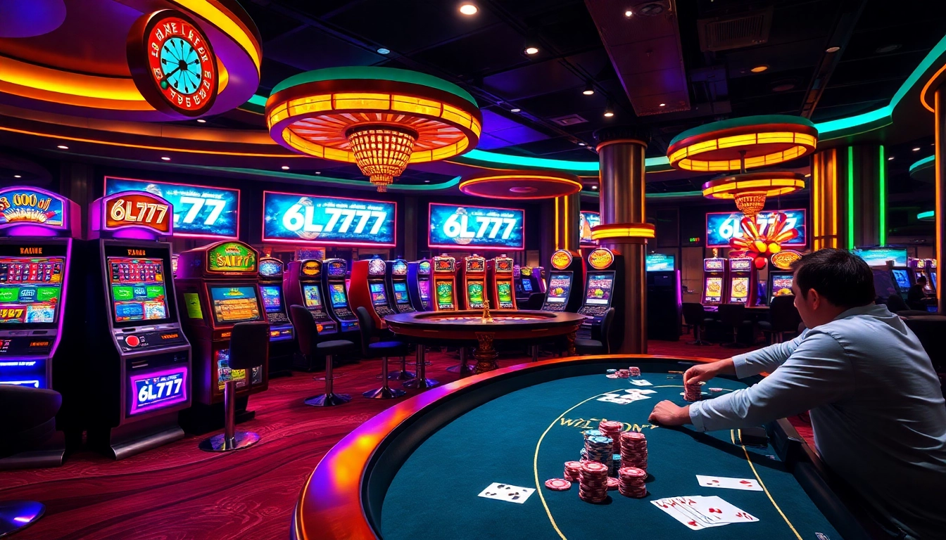 Exciting high-stakes poker game at a luxurious casino featuring 6L777 elements.
