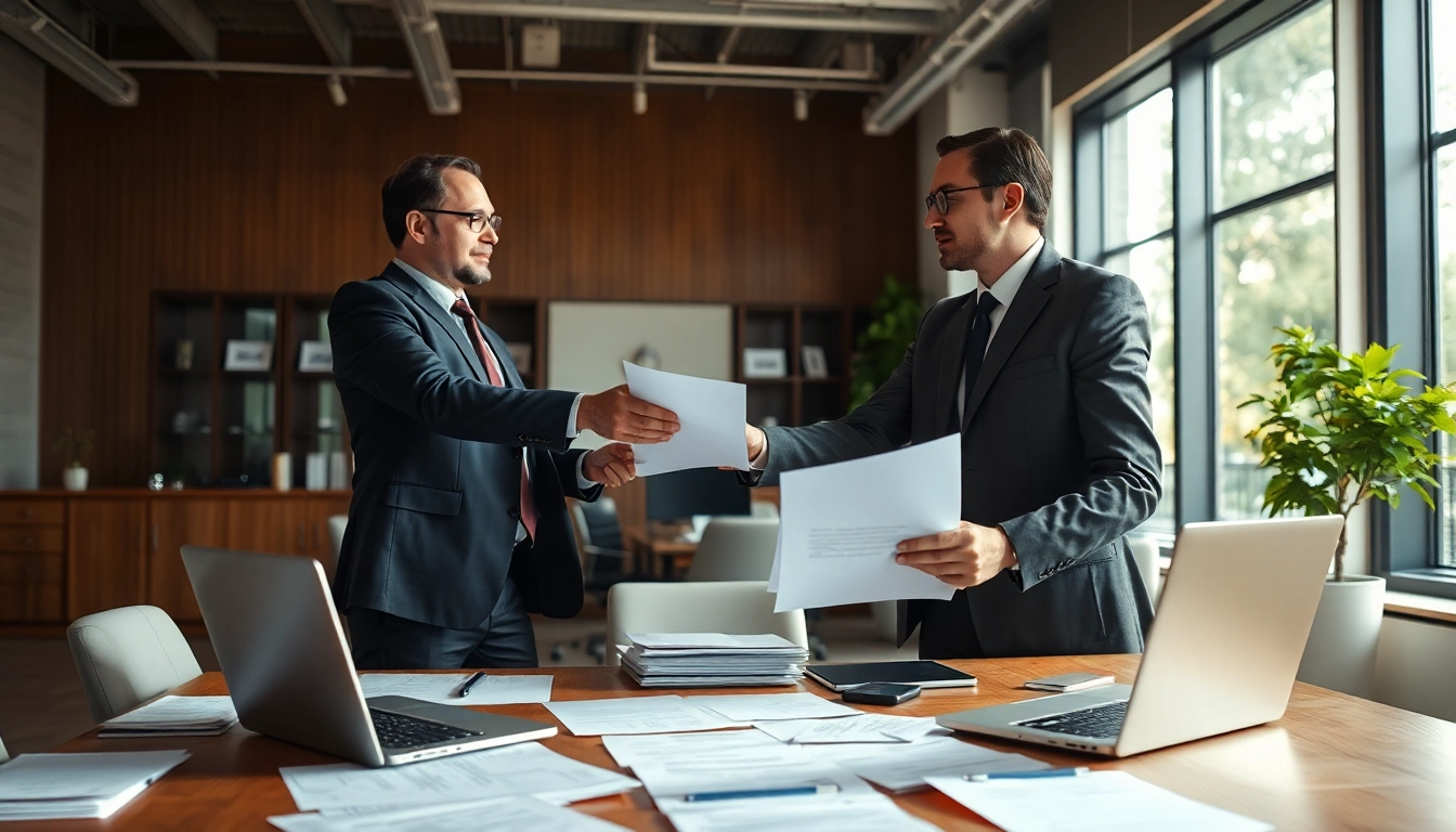 Process serving interaction in a professional office environment with clear communication.