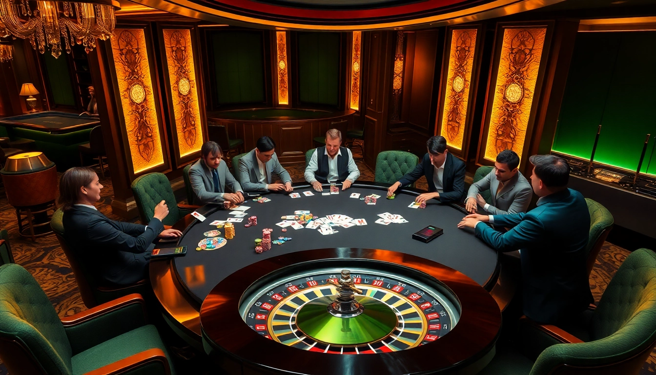 Engaging poker game at a luxurious casino featuring C168 elements and vibrant atmosphere.