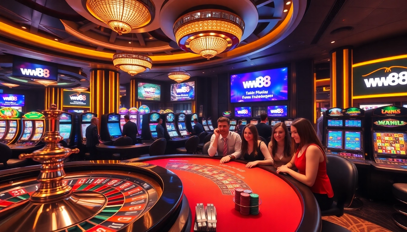 Experience the excitement of gambling at ww88 with vibrant casino tables and players engaged in action.