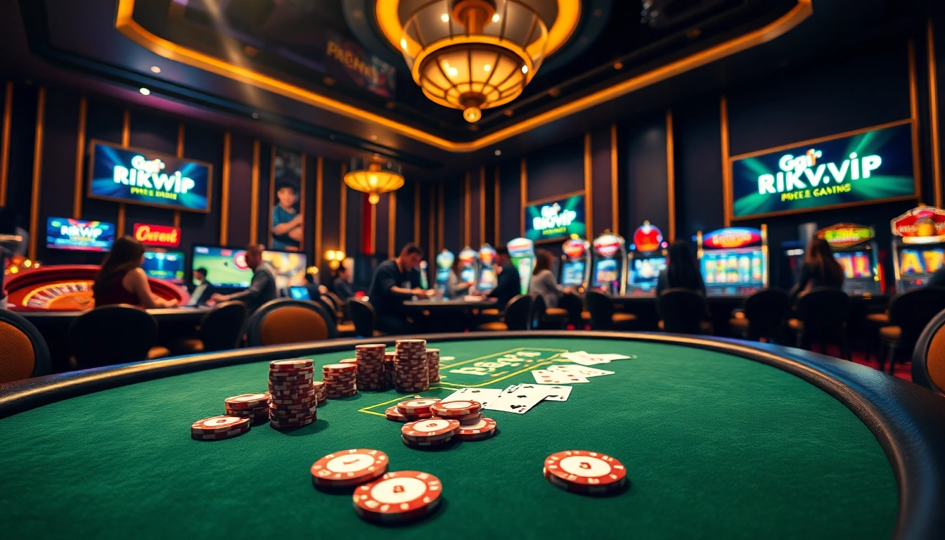 Tác giả RIKVIP inspires high-stakes poker gameplay in an opulent casino scene.