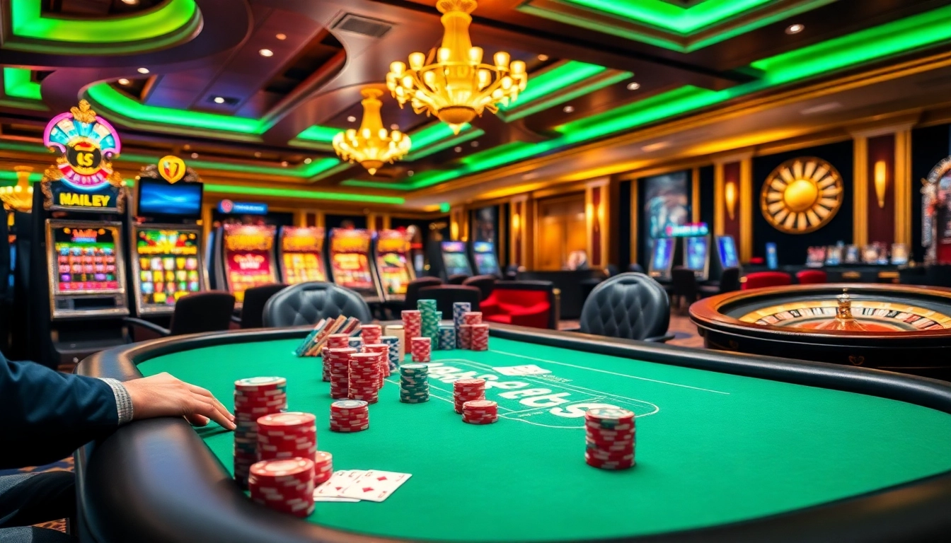 Engage in thrilling gameplay with link hitclub at a luxurious casino table featuring vibrant chips and cards.