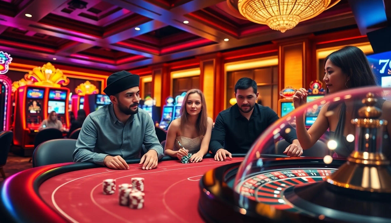 Experience the excitement of lc88 at a luxurious casino table with vibrant chips and slot machines.
