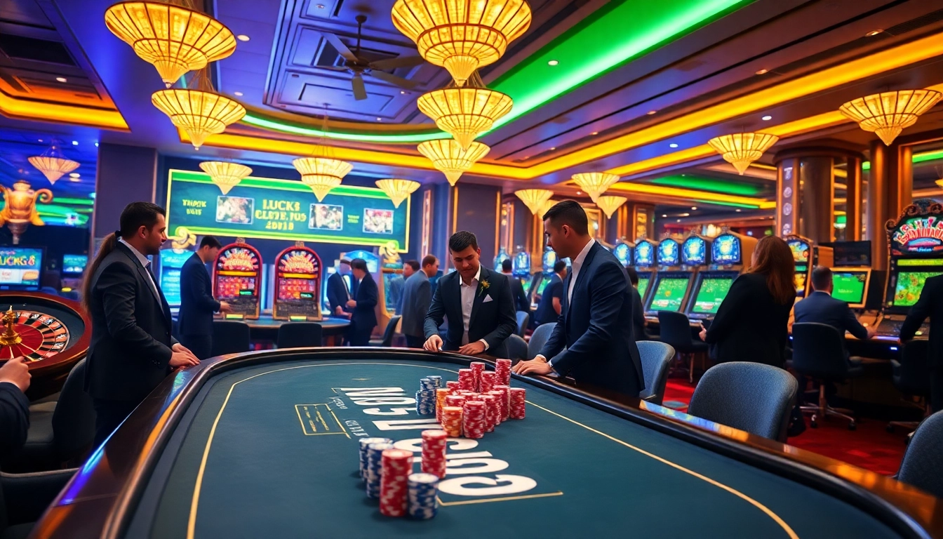 Exciting gaming action at LUCK8 casino with players enjoying poker and roulette.