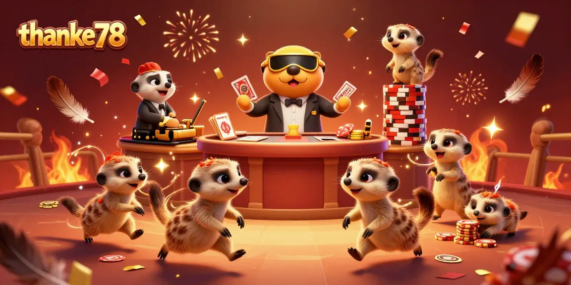 Experience the thrill of cockfighting at thanke78 with meerkats managing a lively casino atmosphere.
