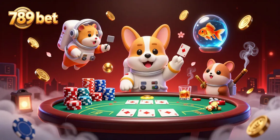 Engage with 789 bet's thrilling casino experience showcasing an astronaut corgi floating amid poker chips.