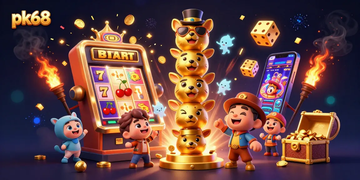 Experience the thrill of pk68 with an explosive slot machine and colorful game lobby elements!