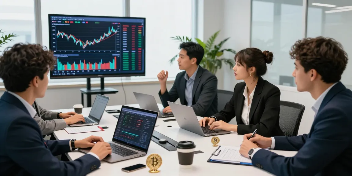 Invest in BRICS coins discussion among diverse investors in modern office.