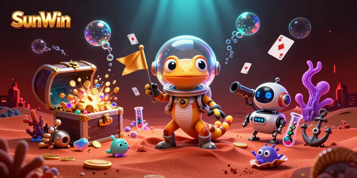 Experience excitement at SunWin with a 3D Martian gecko uncovering treasures in an alien casino.