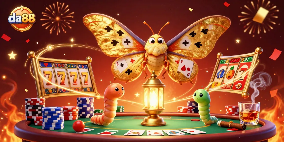 Engage in thrilling slots with da88's vibrant casino scene featuring colorful chips and jackpot elements.