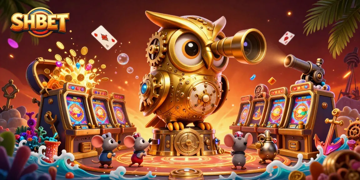 Engage in thrilling gameplay at SHBET with an ultra-detailed 3D casino illustration featuring charming characters and rich gaming elements.